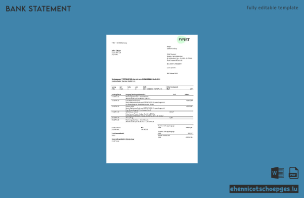 Deutschland Fyrst Kontoauszug Word- und PDF-Beispielvorschau